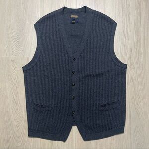 Coach Navy Knit Button-Up Sweater Vest
